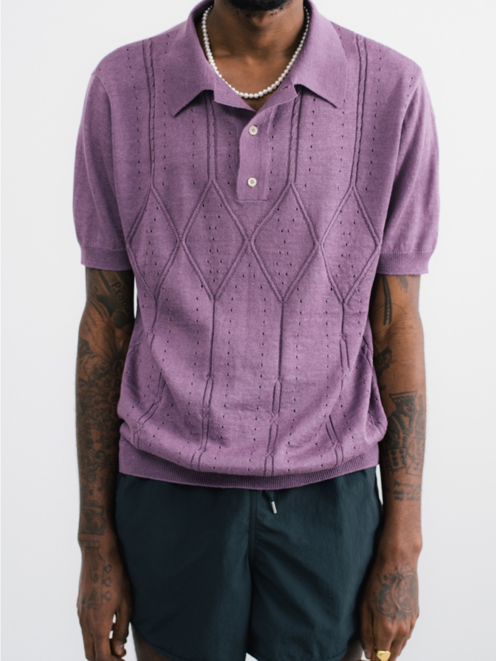 A Kind of Guise Ferrini Knit Polo in AUBERGINE Purple Polo Summer Spring Top M
